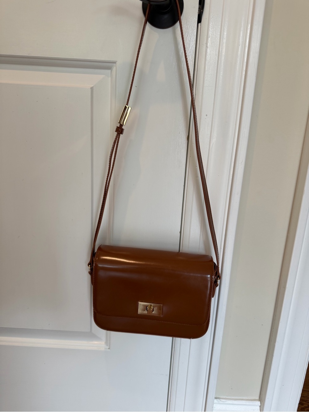 J. Crew Chestnut Brown Leather Crossbody with Gold-Tone Turn Lock